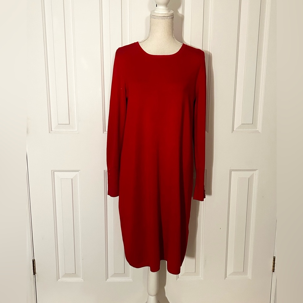 NWT YEST Long Sleeve Midi Dress, Red, Size 40